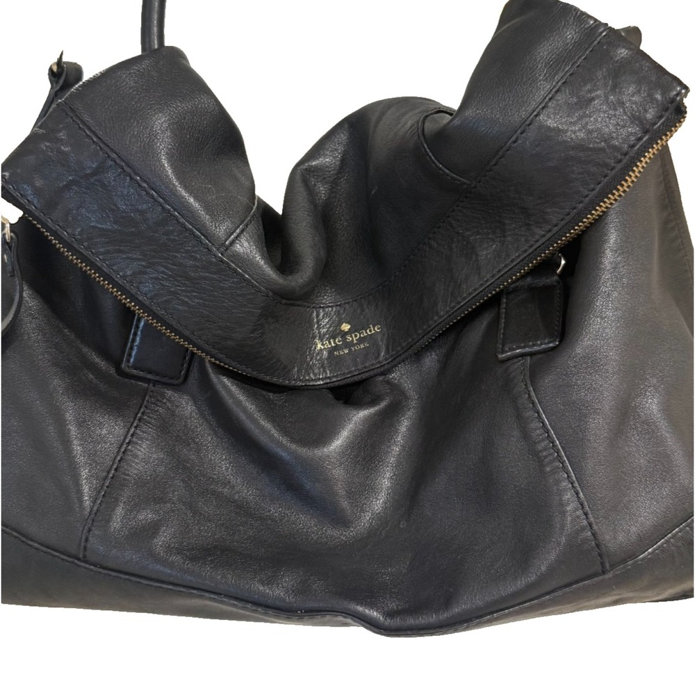 Large Vintage Y2K Kate Spade New York Black Leather‎ Satchel Shoulder Bag~ 16" - Picture 5 of 16